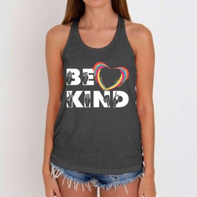 Sign Language Be Kind Graphic Asl Deaf Love Gift Women's Knotted Racerback Tank