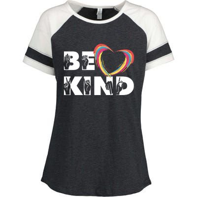 Sign Language Be Kind Graphic Asl Deaf Love Gift Enza Ladies Jersey Colorblock Tee