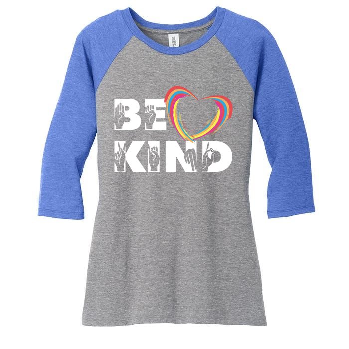 Sign Language Be Kind Graphic Asl Deaf Love Gift Women's Tri-Blend 3/4-Sleeve Raglan Shirt