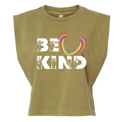 Sign Language Be Kind Graphic Asl Deaf Love Gift Garment-Dyed Women's Muscle Tee