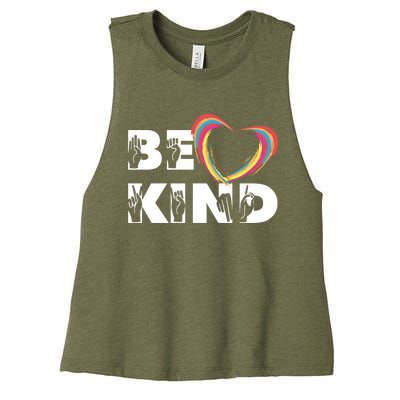 Sign Language Be Kind Graphic Asl Deaf Love Gift Women's Racerback Cropped Tank