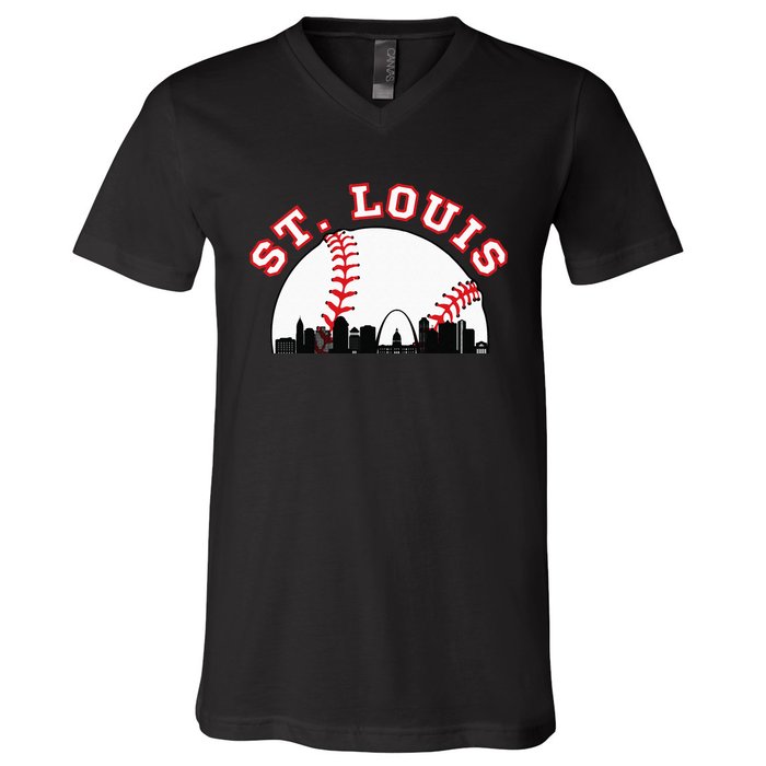 St. Louis Baseball St. Louis MO Cityscape STL Skyline V-Neck T-Shirt