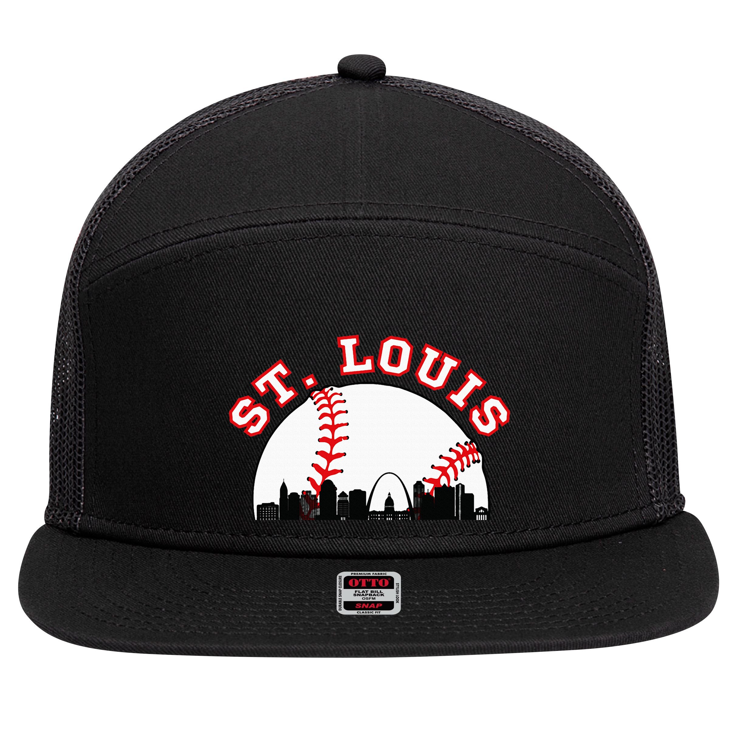 St. Louis Baseball St. Louis Mo Cityscape Stl Skyline 7 Panel Mesh Trucker Snapback Hat