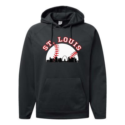 St. Louis Baseball St. Louis Mo Cityscape Stl Skyline Performance Fleece Hoodie