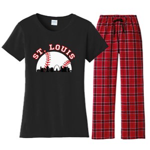 St. Louis Baseball St. Louis Mo Cityscape Stl Skyline Women's Flannel Pajama Set