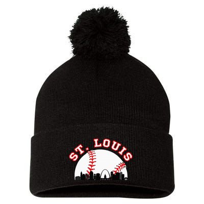 St. Louis Baseball St. Louis Mo Cityscape Stl Skyline Pom Pom 12in Knit Beanie