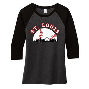 St. Louis Baseball St. Louis Mo Cityscape Stl Skyline Women's Tri-Blend 3/4-Sleeve Raglan Shirt