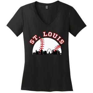 St. Louis Baseball St. Louis Mo Cityscape Stl Skyline Women's V-Neck T-Shirt