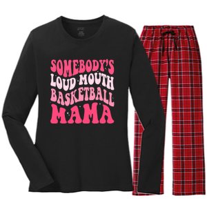 Somebodys Loudmouth Basketball Mama Mothers Day Groovy Women's Long Sleeve Flannel Pajama Set 