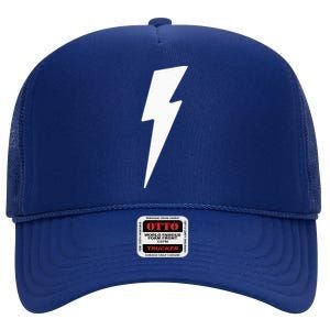 Simple Lightning Bolt In White Thunder Bolt Graphic High Crown Mesh Back Trucker Hat