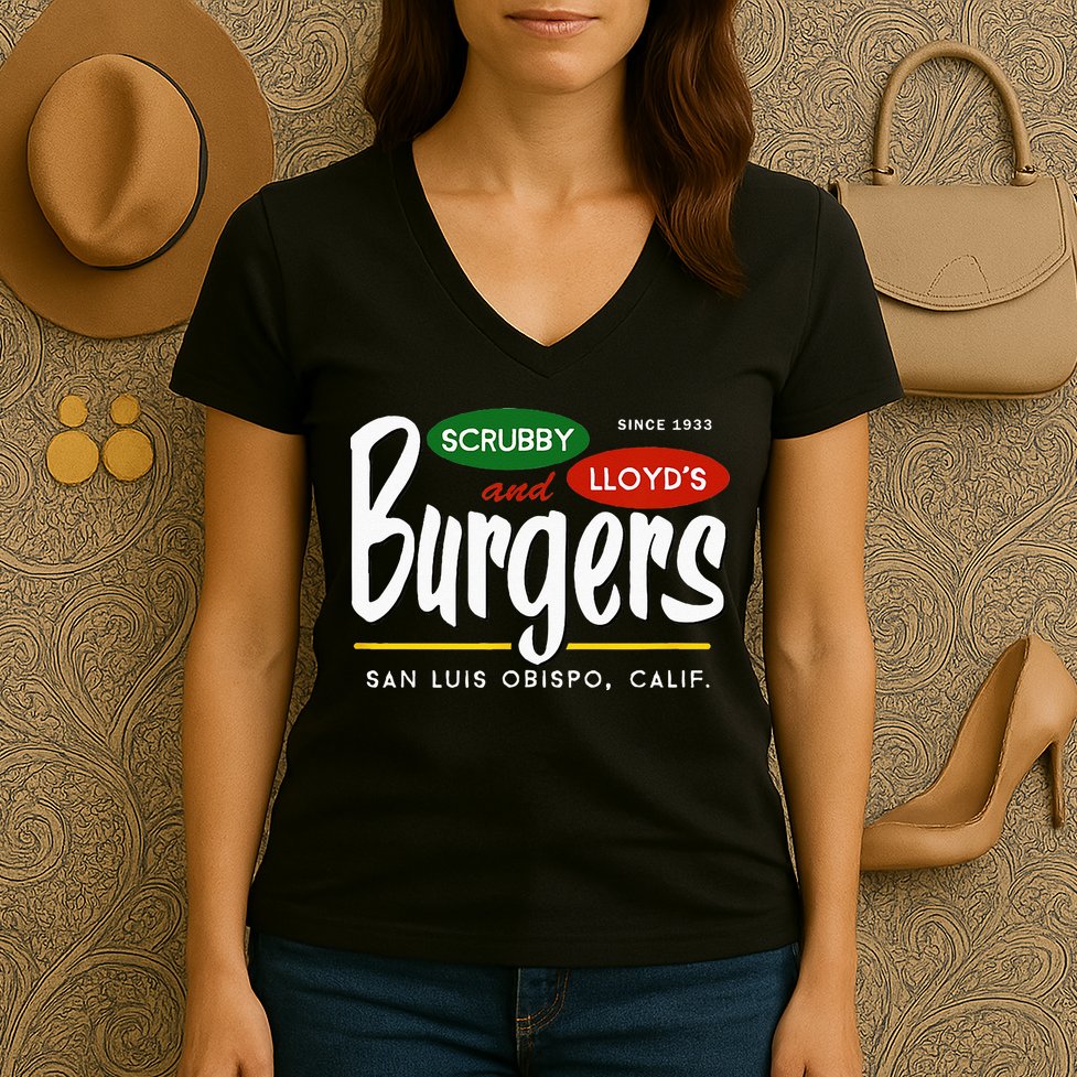 Scrubby & Lloyds Burgers San Luis Obispo California Women's V-Neck T-Shirt