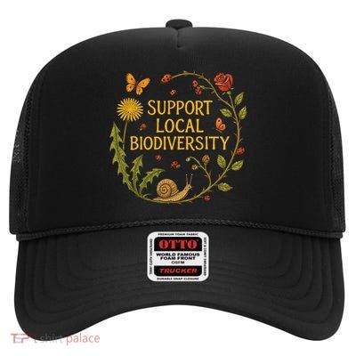 Support Local Biodiversity Illustration Permaculture  High Crown Mesh Back Trucker Hat