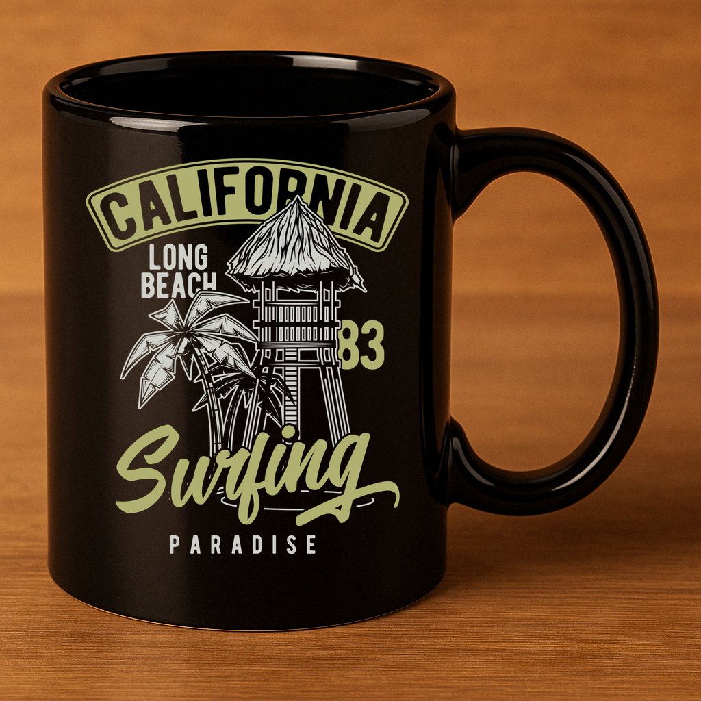 Surfing Long Beach California 11oz C Handle Ceramic Mug