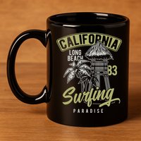 Surfing Long Beach California 11oz C Handle Ceramic Mug