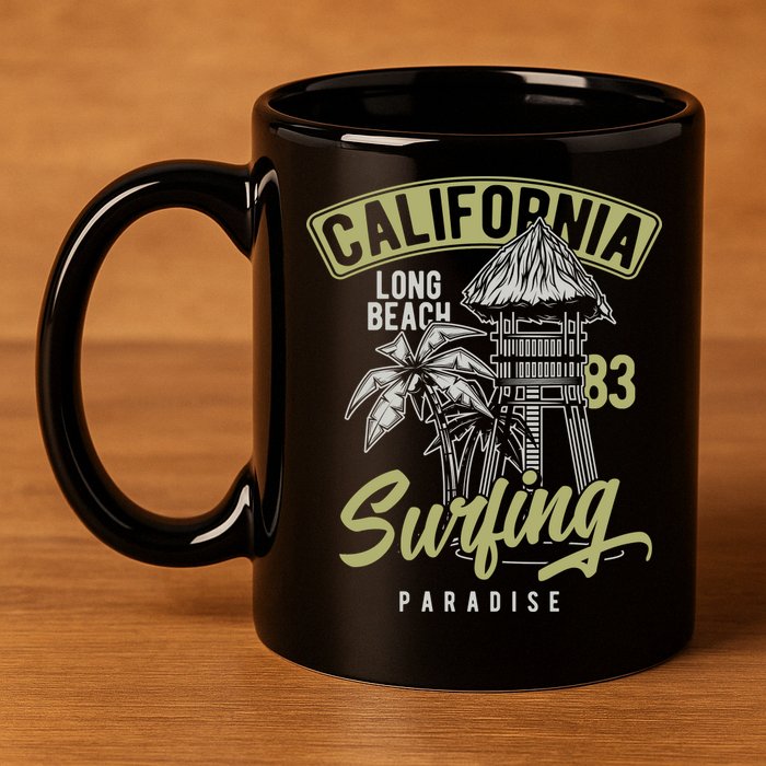 Surfing Long Beach California 11oz C Handle Ceramic Mug