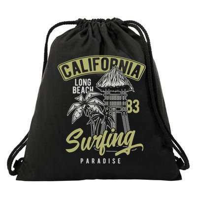 Surfing Long Beach California Drawstring Bag