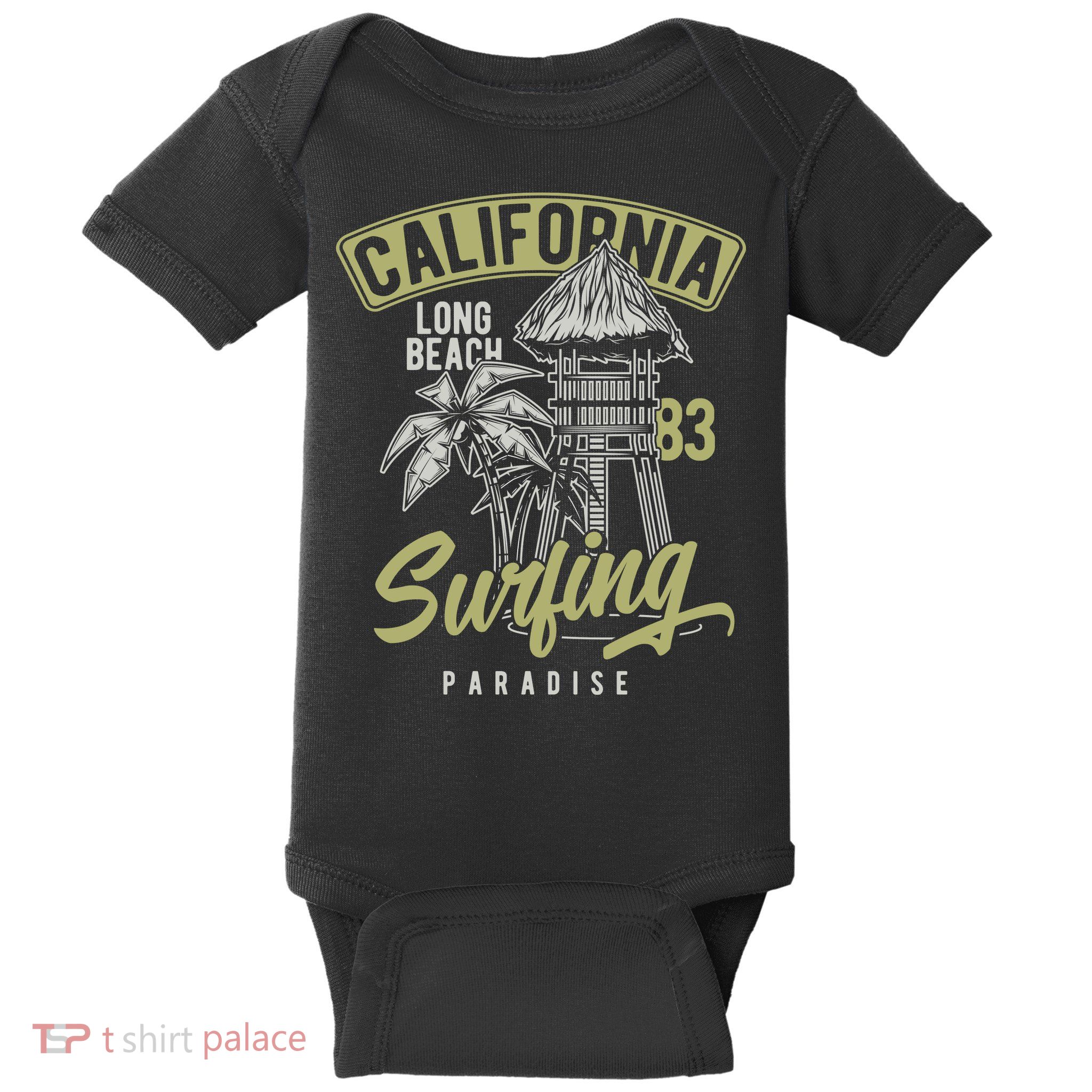 Surfing Long Beach California Baby Bodysuit