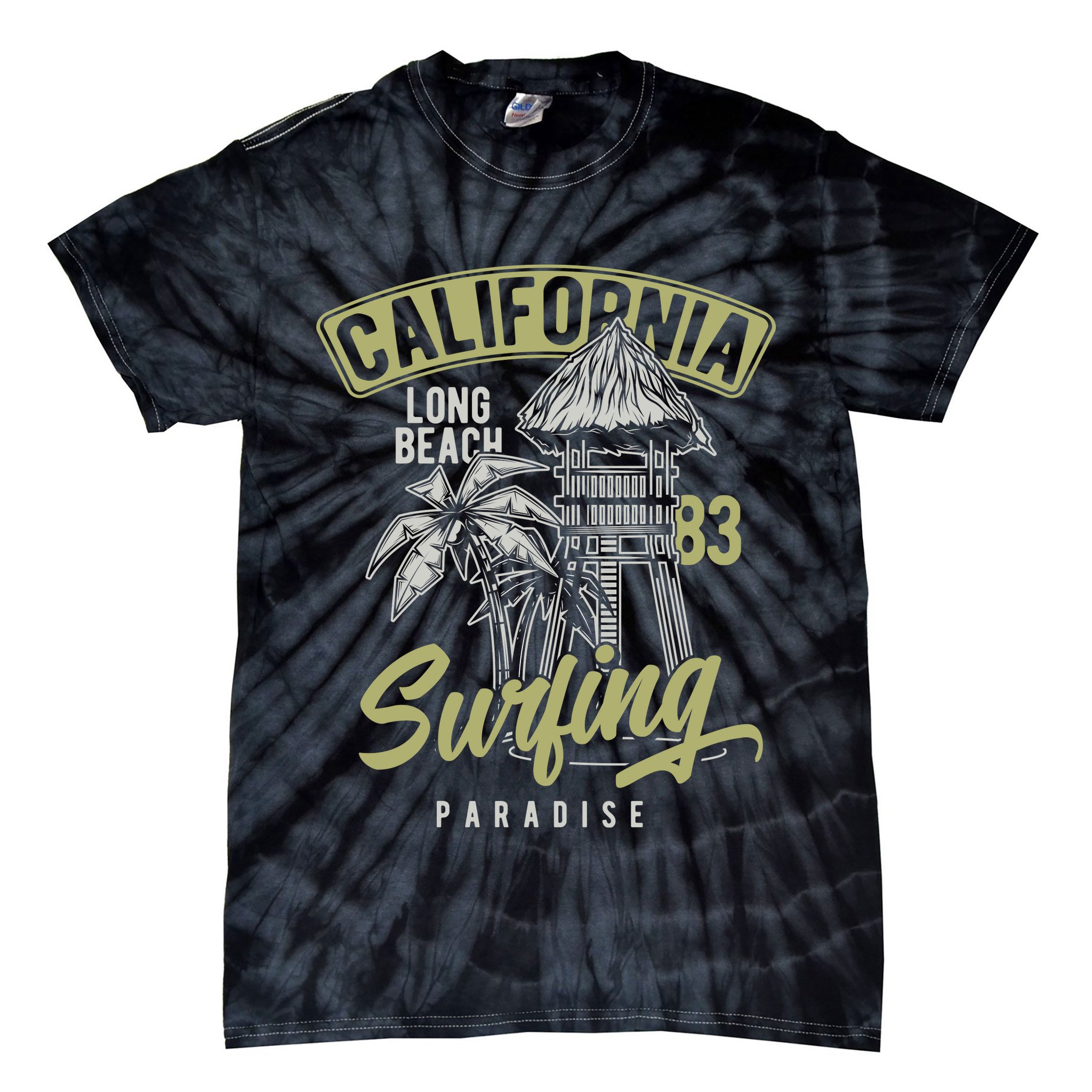 Surfing Long Beach California Tie-Dye T-Shirt