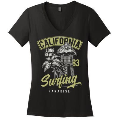 Surfing Long Beach California Women's V-Neck T-Shirt