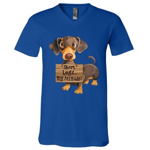 Short Legs Big Attitude Dachshund Cool Gift V-Neck T-Shirt