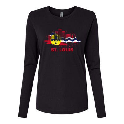 St. Louis City Flag Downtown Skyline St. Louis Skyline Womens Cotton Relaxed Long Sleeve T-Shirt