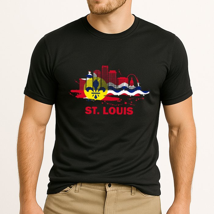 St. Louis City Flag Downtown Skyline St. Louis Skyline Cooling Performance Crew T-Shirt