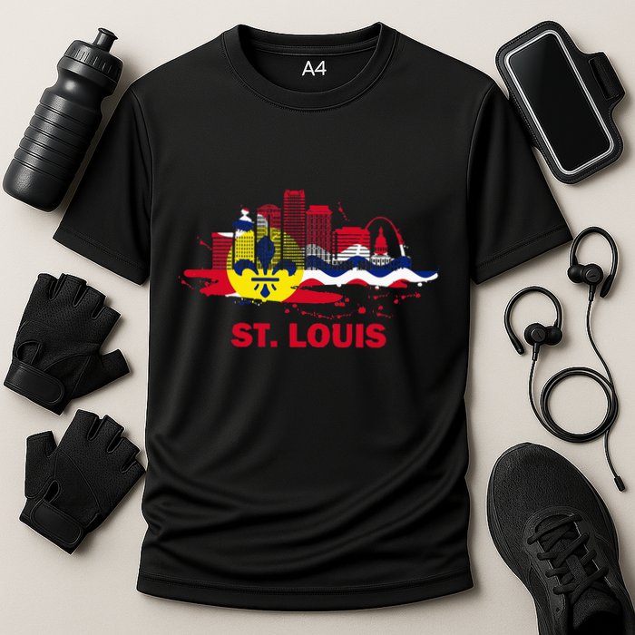 St. Louis City Flag Downtown Skyline St. Louis Skyline Cooling Performance Crew T-Shirt