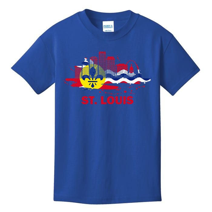 St. Louis City Flag Downtown Skyline St. Louis Skyline Kids T-Shirt