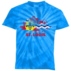 St. Louis City Flag Downtown Skyline St. Louis Skyline Kids Tie-Dye T-Shirt