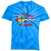 St. Louis City Flag Downtown Skyline St. Louis Skyline Kids Tie-Dye T-Shirt