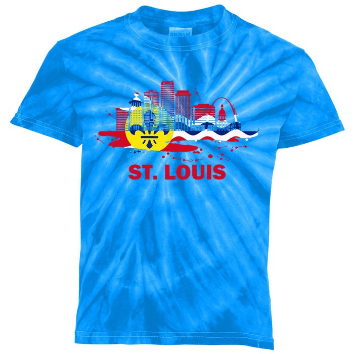 St. Louis City Flag Downtown Skyline St. Louis Skyline Kids Tie-Dye T-Shirt