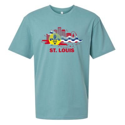 St. Louis City Flag Downtown Skyline St. Louis Skyline Sueded Cloud Jersey T-Shirt