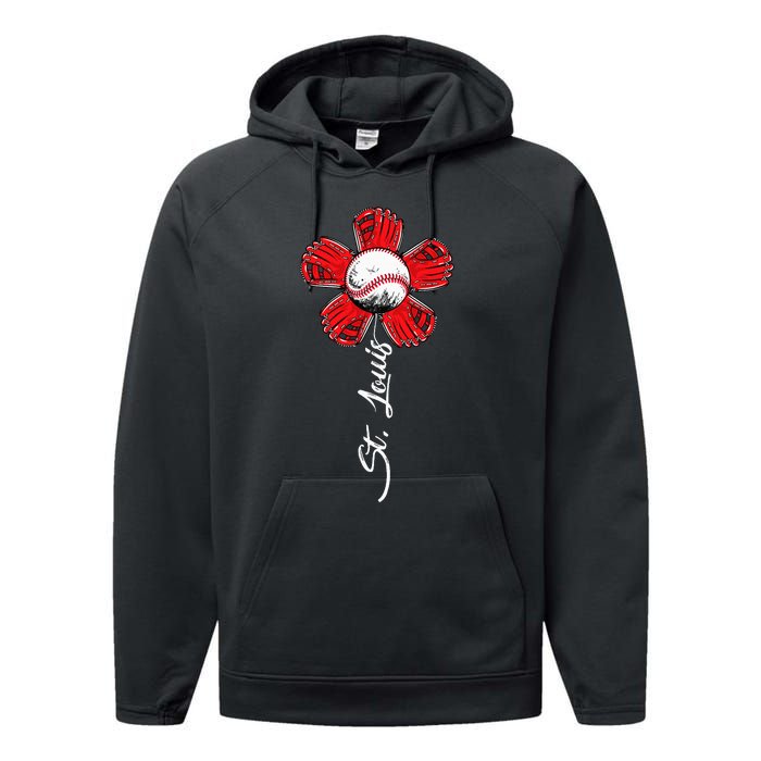 St. Louis Colorful Baseball Flower Souvenir I Love St. Louis Performance Fleece Hoodie