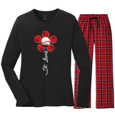 St. Louis Colorful Baseball Flower Souvenir I Love St. Louis Women's Long Sleeve Flannel Pajama Set 