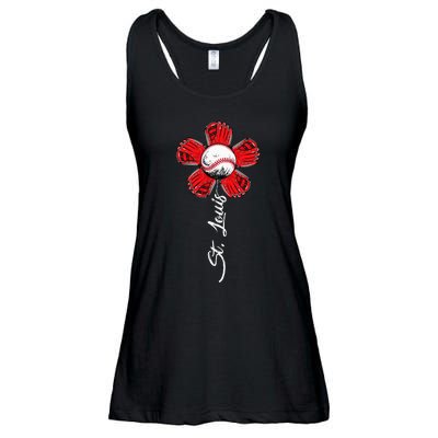 St. Louis Colorful Baseball Flower Souvenir I Love St. Louis Ladies Essential Flowy Tank