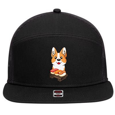 Sushi Life Corgi Dog Lover Kawaii Japanese Anime Gift  7 Panel Mesh Trucker Snapback Hat