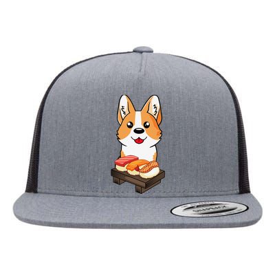 Sushi Life Corgi Dog Lover Kawaii Japanese Anime Gift  Flat Bill Trucker Hat