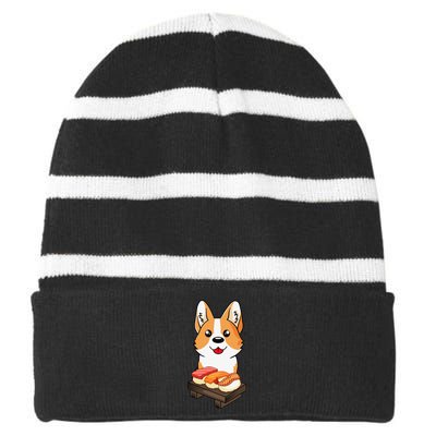 Sushi Life Corgi Dog Lover Kawaii Japanese Anime Gift  Striped Beanie with Solid Band