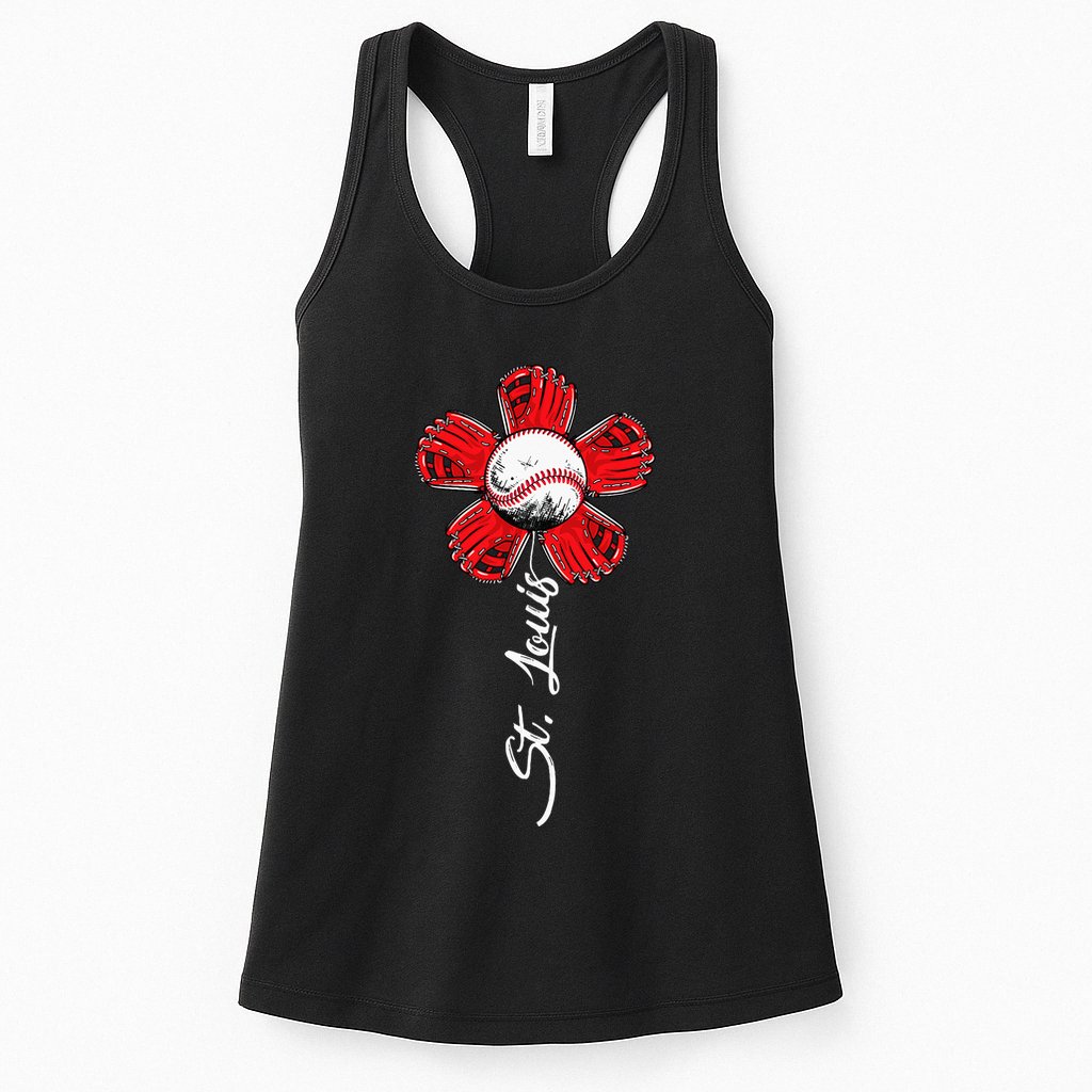 St. Louis Colorful Baseball Flower Souvenir I Love St. Louis Womens Tank Top