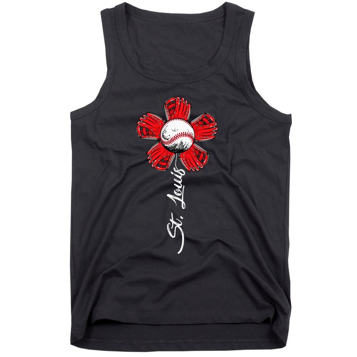 St. Louis Colorful Baseball Flower Souvenir I Love St. Louis Tank Top