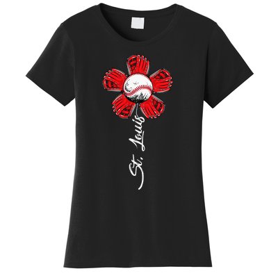 St. Louis Colorful Baseball Flower Souvenir I Love St. Louis Women's T-Shirt