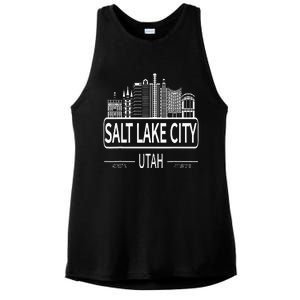 Salt Lake City Utah Skyline Travel To Salt Lake City Ladies PosiCharge Tri-Blend Wicking Tank