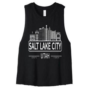 Salt Lake City Utah Skyline Travel To Salt Lake City Women's Racerback Cropped Tank