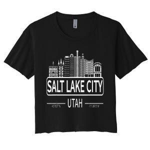 Salt Lake City Utah Skyline Travel To Salt Lake City Women's Crop Top Tee