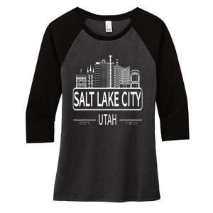 Salt Lake City Utah Skyline Travel To Salt Lake City Women's Tri-Blend 3/4-Sleeve Raglan Shirt