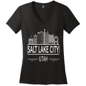 Salt Lake City Utah Skyline Travel To Salt Lake City Women's V-Neck T-Shirt