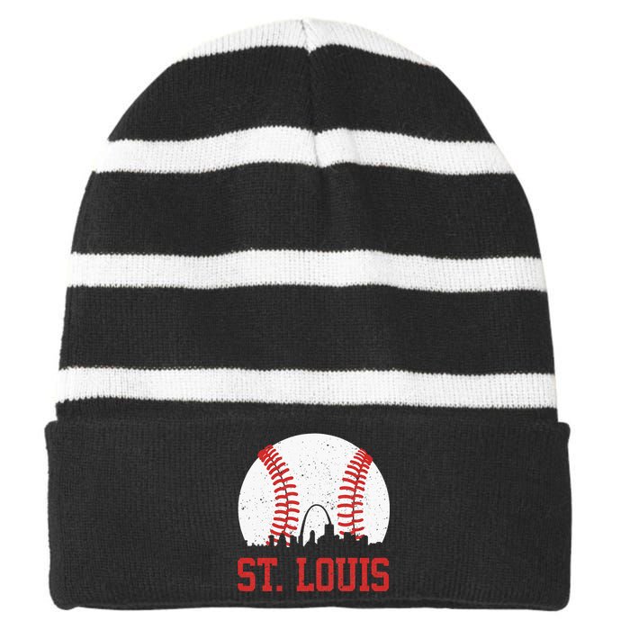 St. Louis Cityscape Vintage Baseball City Striped Beanie with Solid Band