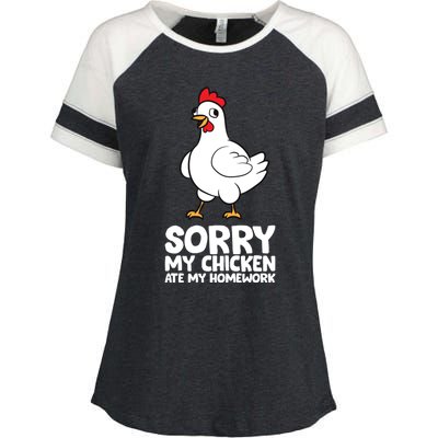 School Love Chickens Sorry My Chicken Ate My Homework Enza Ladies Jersey Colorblock Tee