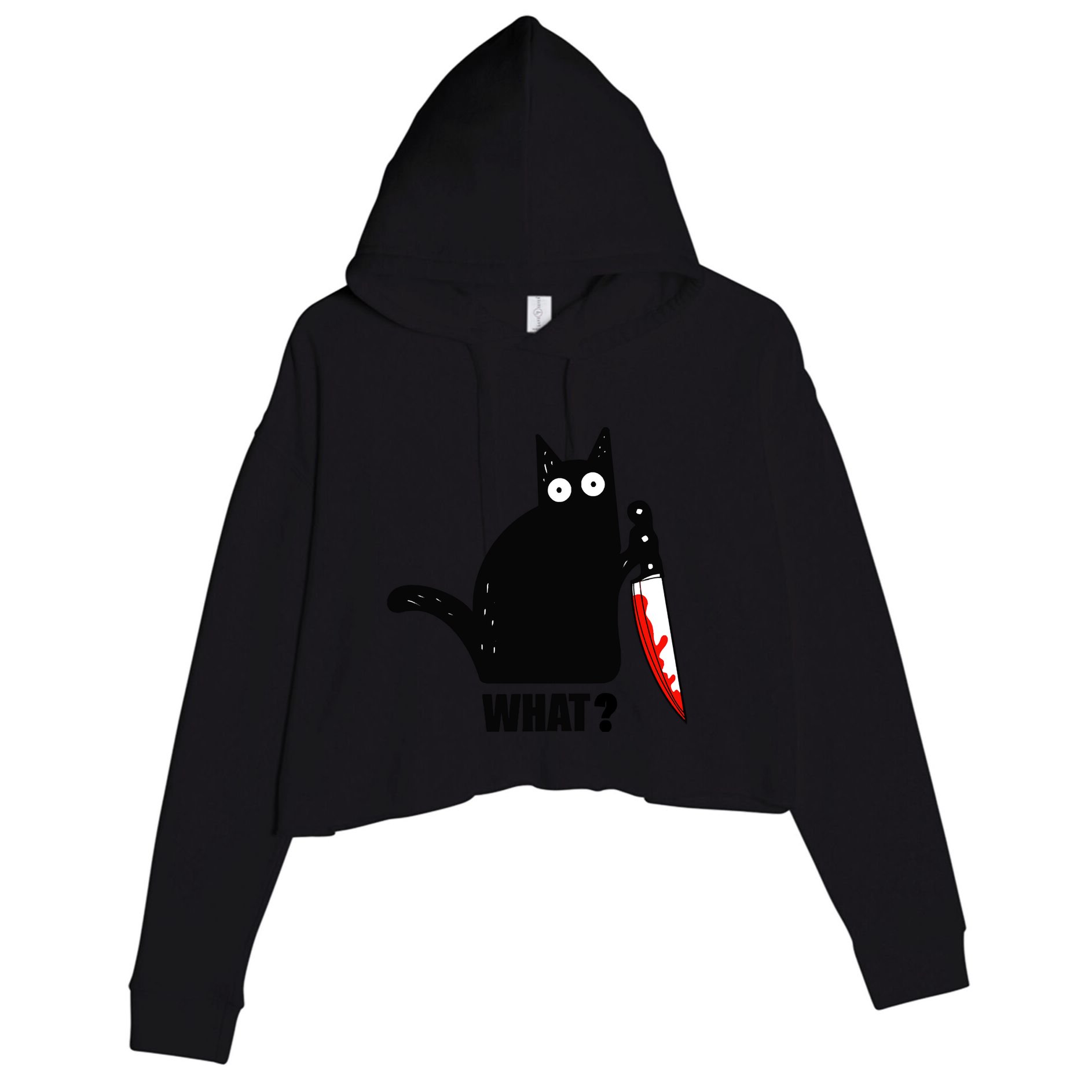 Spooky Lockdown Cat Crop Fleece Hoodie