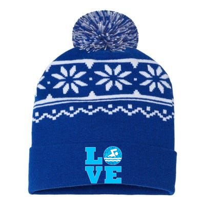 Swim Love Cool Gift For Swimmers And Swimming Coaches USA-Made Snowflake Beanie